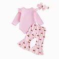 thumbnail image 6 of NOLDARES Baby Girl Clothes Newborn Infant Outfits Cute Fall Winter 3PC Clothes Spring Romper Set+Hat+Headband(Pink,6-12 M), 6 of 9