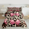 thumbnail image 3 of Homewish Cute Cartoon Bowtie Bedding Comforter Set,Cheetah Pattern Twin Comforter Sets,Pink Brown Beige Bedding Set For Girl Kids,Luxury Bedroom Decor Reversible,2 Pieces, 3 of 9