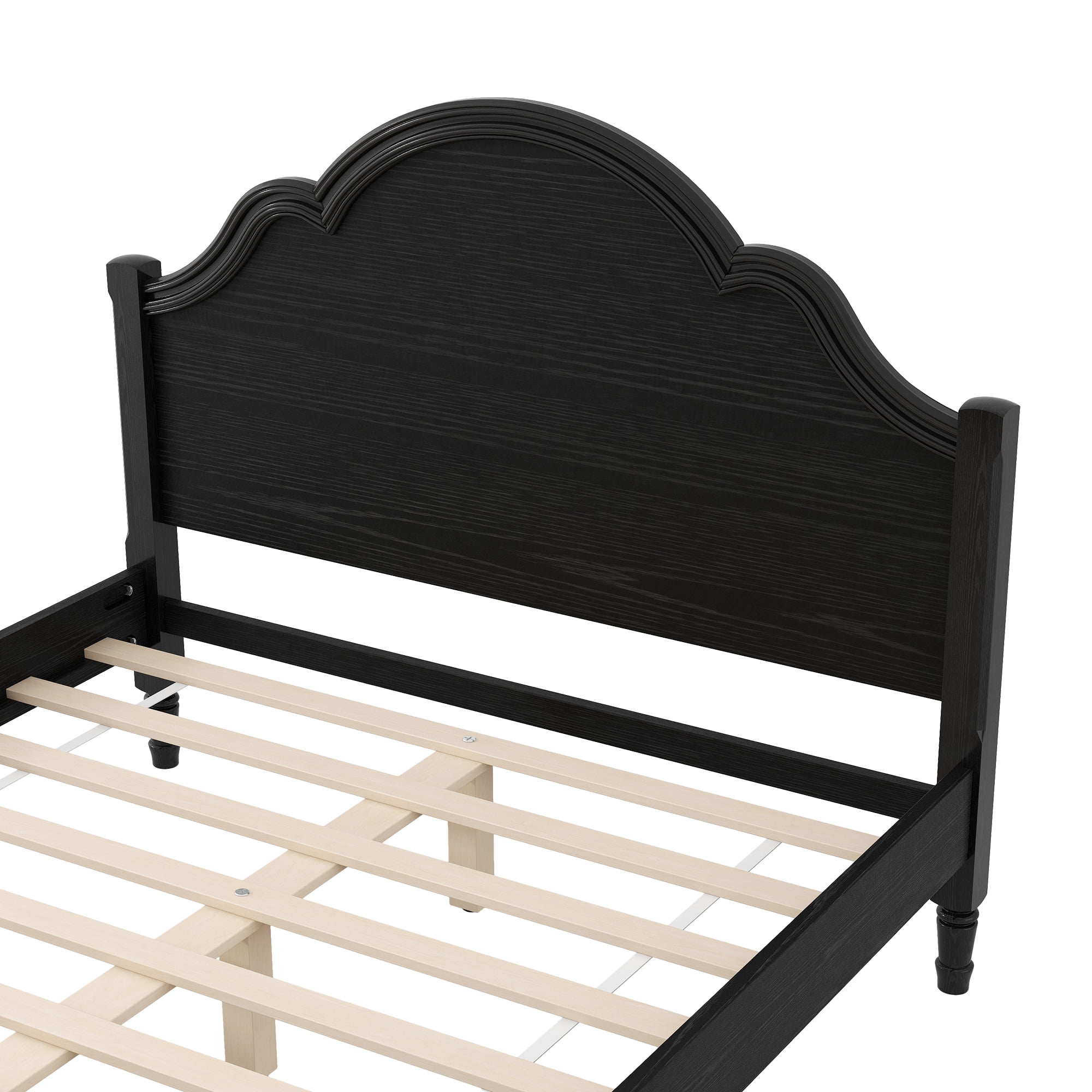 Euroco Wood Queen Size Platform Bed with Headboard, No Spring Box Needed, Black