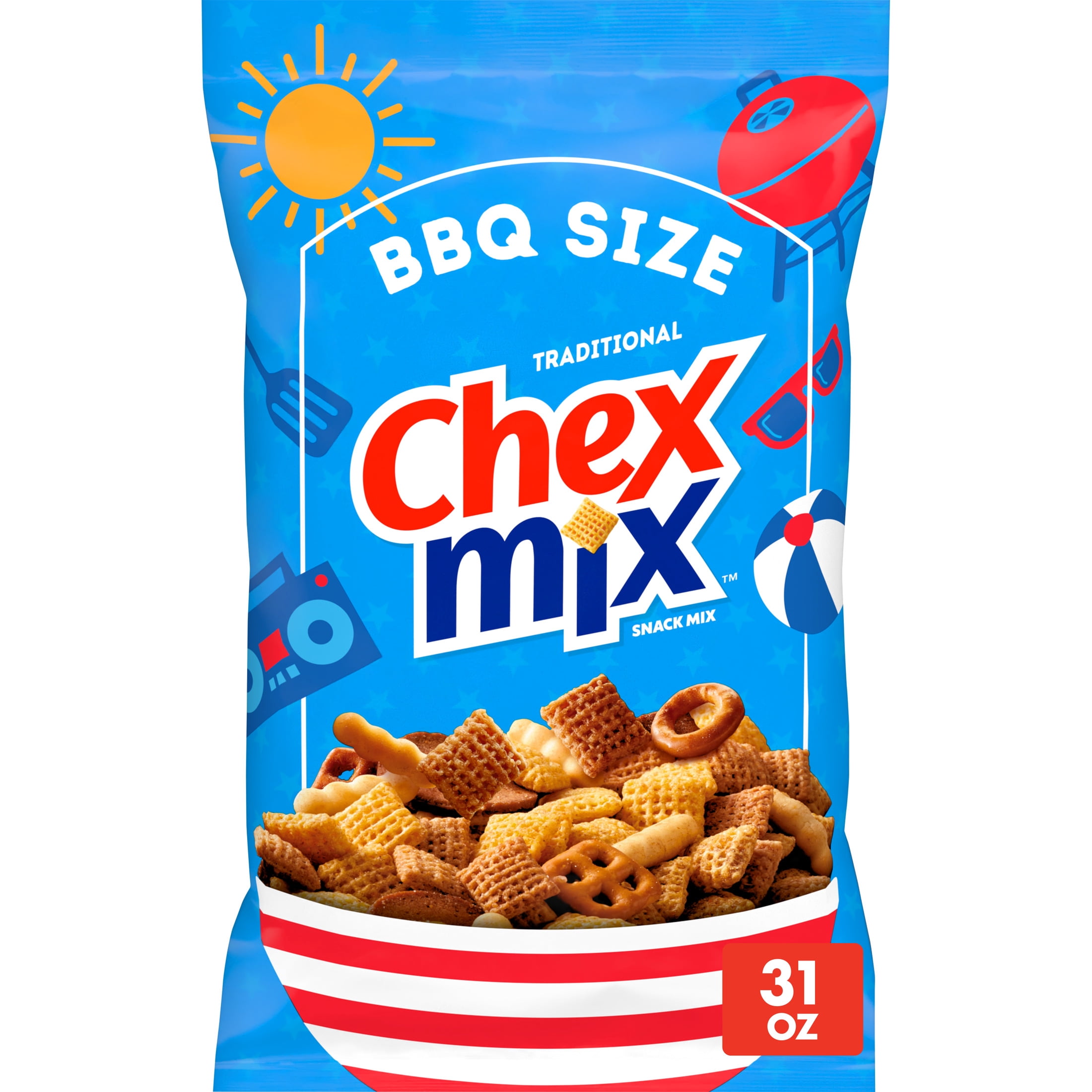 (5 pack) Chex Mix Traditional Original Recipe Snack Mix, Savory Snack Bag, Tailgate Size, 31 oz