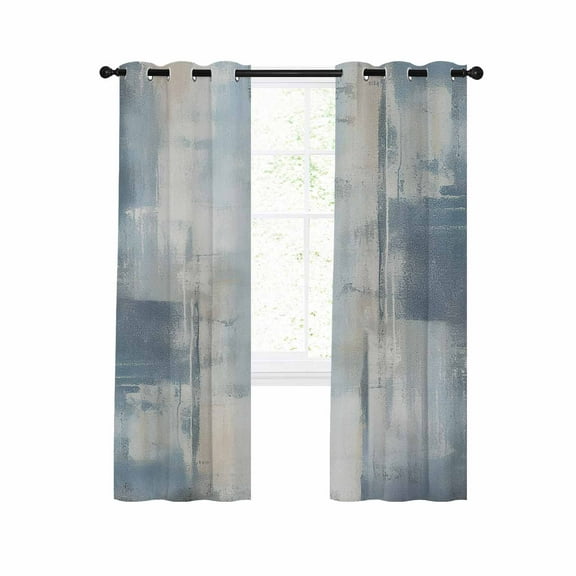 Blue Beige Blackout Curtains 84 Inches Long for Bedroom, Oil Painting Abstract Art Contemporary Thermal Insulated Room Darkening Black Out Window Curtain Panels Grommet Drapes for Living Room