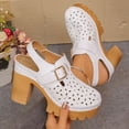 thumbnail image 4 of Womens Sandals Summer Casual Hollow out Platform Slingback Heels Closed Toe Splice Leather Hook and Loop Lug Sole Wedding Party Dress Shoes White Size 8.5, 4 of 6