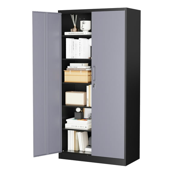 STANI Metal Storage Cabinet, 71” Tall Steel Cabinets with Locking Door and 5 Adjustable Shelves, Steel Classic Storage Cabinet for Home, Office, Garage