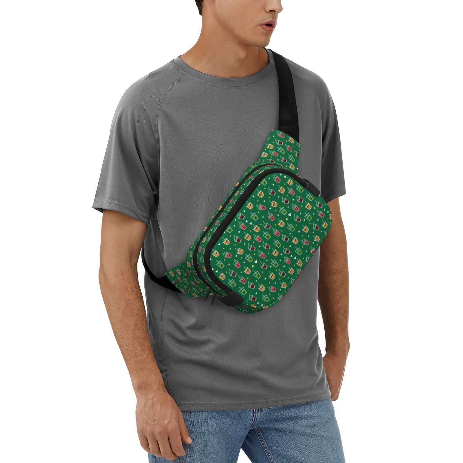 Fuzoiu Milk Tea3 Print Unisex Square Double Layer Waist Bag,Crossbody Fanny Pack Travel Workout Accessory