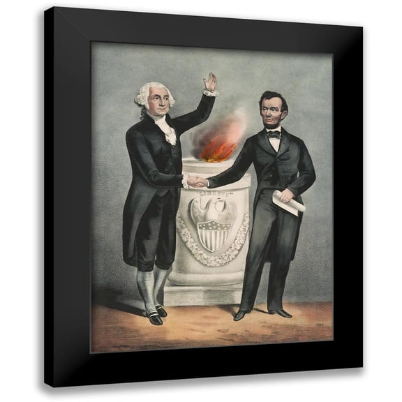 Currier and Ives 12x14 Black Modern Framed Museum Art Print Titled - Washington and Lincoln