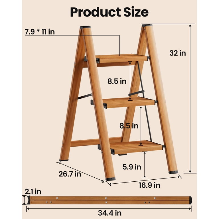 Floding Step Ladder, Lightweight Folding Step Stool,Anti-Slip 7.9'' Wide Pedal;Space ...