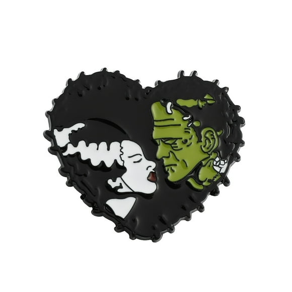Frankenstein Broche de Mariée - Épingle en Métal Cœur Noir d'Horreur Sci-Fi pour Sac à Dos et Accessoires de Vêtements