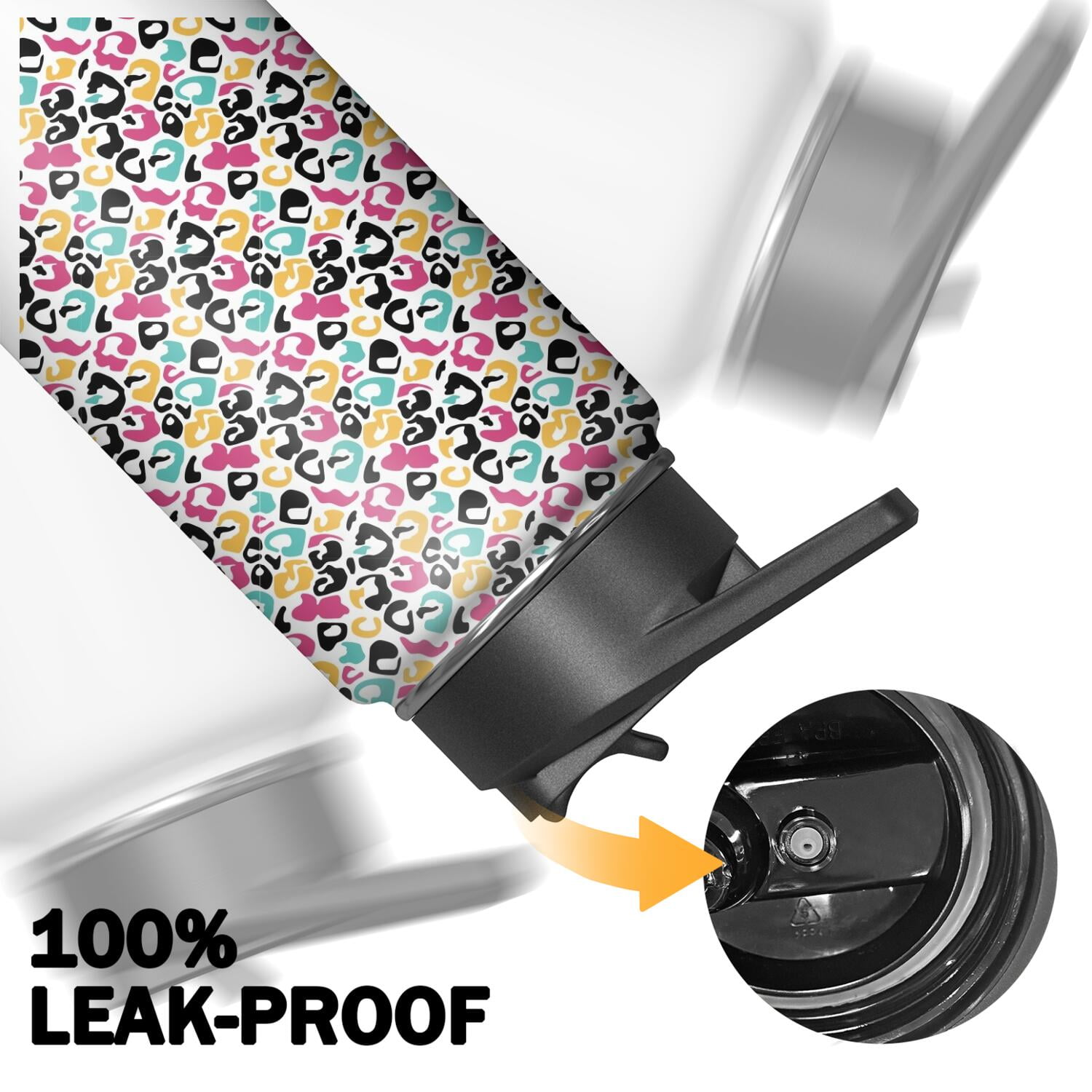 Leopard Print Insulated Stainless Steel Water Bottle with Straw & Cleaning Brush – 18 Oz | Leakproof, BPA-Free, 304 Stainless Steel, Wide Mouth, Travel Mug for Car, Gym, Office