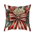 thumbnail image 2 of hengsof Christmas Throw Pillow Covers Set Of 3 Red White Stripe With Bow Wreath And Flowers Decorative Cushion Covers For Sofa Bed, 2 of 6