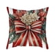 thumbnail image 2 of Juego de 3 fundas de cojín navideñas | Rayas rojas y blancas con lazo, corona y flores | Fundas de cojín decorativas de mezcla de lino para sofá cama | 45 x 45 cm, 2 of 5