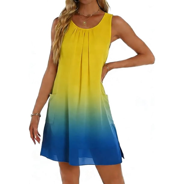 Vestido Formal Largo Impreso de Gasa Suelta con Cuello Redondo Y Bolsillos de Parche, Vestido Casual Largo para las Mujeres Primavera Verano