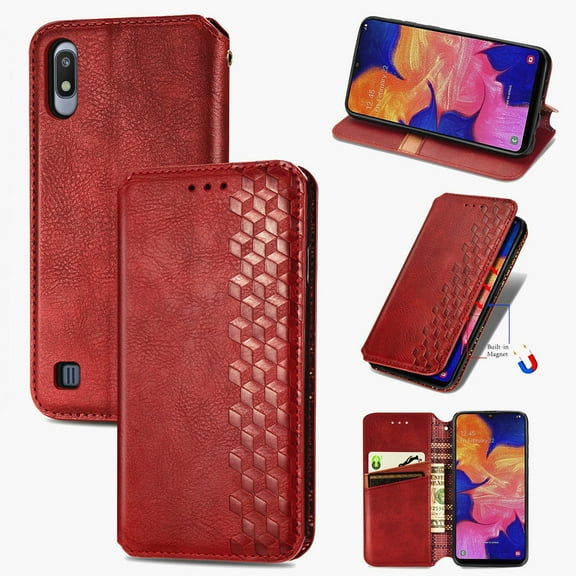 Galaxy A10 Wallet Case, Dteck Premium PU Leather Flip Folio Wallet Case with Card Slot Magnetic Closure Case for Samsung Galaxy A10 ,Red