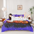 thumbnail image 2 of Homewish Cartoon Halloween Pumpkin Twin Duvet Cover,Witch Hat Bat Tree Print Twin Bedding,Violet Black Orange,Halloween Reversible,2-Piece,1 Duvet Cover and 1 Pillowcase, 2 of 5