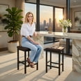 thumbnail image 6 of Yardi Yard 24 Inch Bar Stools Set of 2, Bar Stools with Padded Seat Footrest and Rubber Wood Frame, Brown, 6 of 8