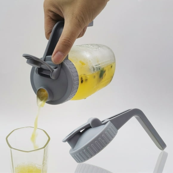 LSLJS Wide Mouth Mason Jar Pour Spout Lids with Handle Reusable Plastic Flip Cap Lid, Leak-proof Airtight Black, Home Kitchen Gadgets Accessories