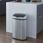 13 Gallon Trash Can Kitchen Garbage Can with AC Adapter and Odor Filter, Stainless Steel Home Office Home Office Work Bedroom Living Room Garage Trashcan Wastebasket Slim Lage Capacity