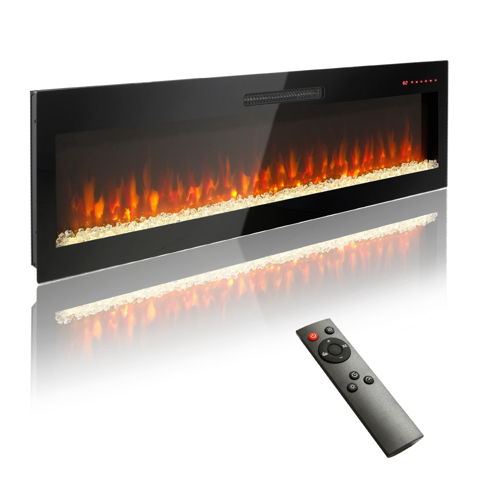 AENKYO 60'' Electric Fireplace with 3D Flame, 16 Color Options, Touch & Remote Control, Wall Mount or Recessed, Black