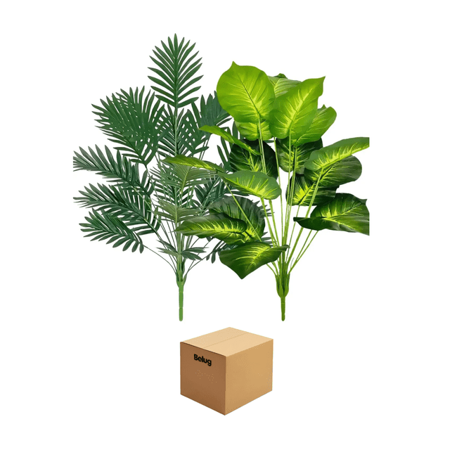 2pz Plantas Hojas De Palma Y Monstera Decorativa 18 Hojas Belug Verde