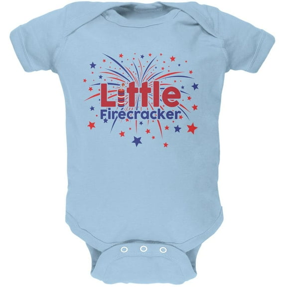4th Of July Little Firecracker Light Blue Soft Baby One Piece - 12-18 months