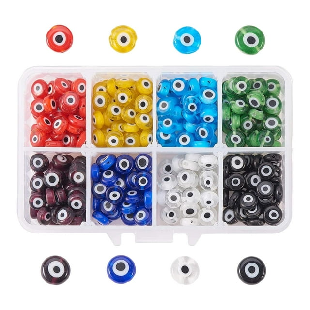 Dijes de cuentas redondas planas de ojo malvado, cuentas espaciadoras para tobilleras, brazaletes y fabricación de joyas. 8 celosías (ojo del diablo)