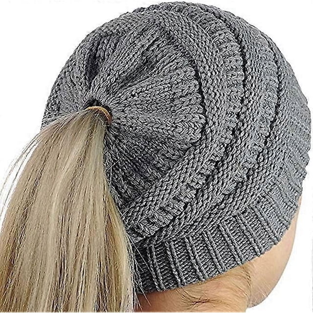 Gorro de invierno de punto para mujer con agujero para cola de caballo