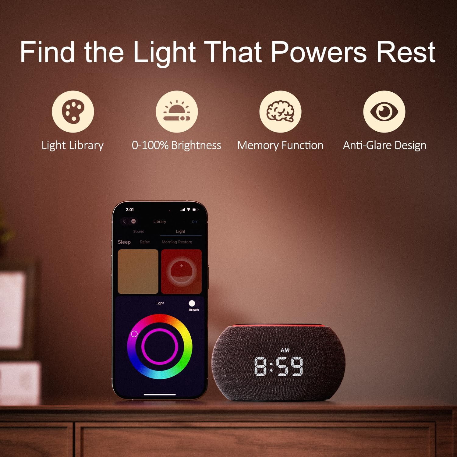 Hotmoon Luna Pro Smart White Noise Sound Machine, Alarm Clock for Bedroom, APP Control, Custom Button, Sleep Trainer, Routine Builder, 507 Soothing Sounds, Adult Mindfulness Meditation