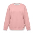 thumbnail image 4 of Women Contrast 2 in 1 Look Crewneck Sweatshirt Side Slit Casual Pullover Top, 4 of 5