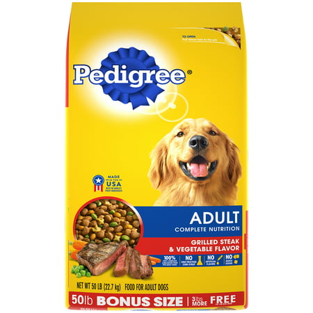 PEDIGREE Complete Nutrition Adult Dry Dog Food Grilled Steak & Vegetable Flavor, 50 lb. (Best Dog Food For Diarrhea Prone)