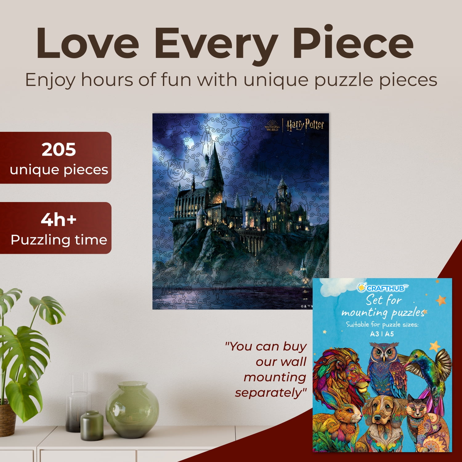 CRAFTHUB Harry Potter Puzzles - Hogwarts Wooden Jigsaw Puzzle for Adults - Ages 13+, 10.8"x11.9"