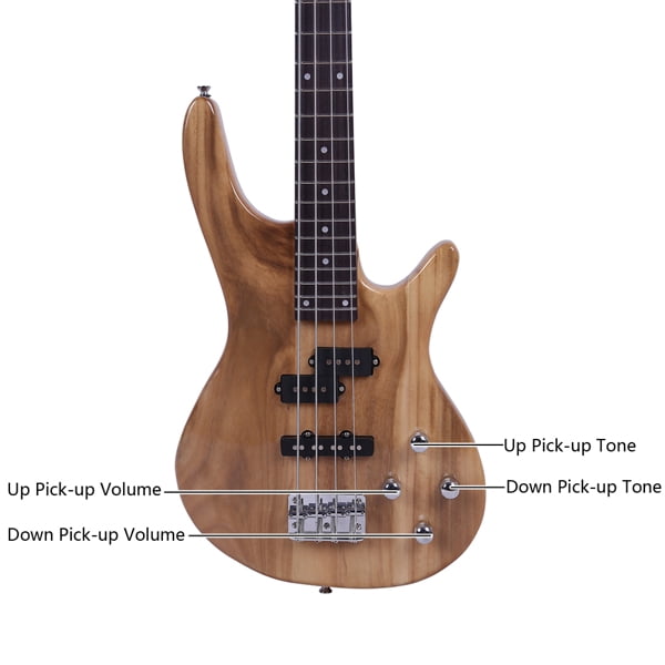 imerelez 4-String Bass Guitar Right Handed | 34" Scale Burlywood Finish | Basswood Body w/Rosewood Fingerboard | Power Cable & Wrench Tool Included