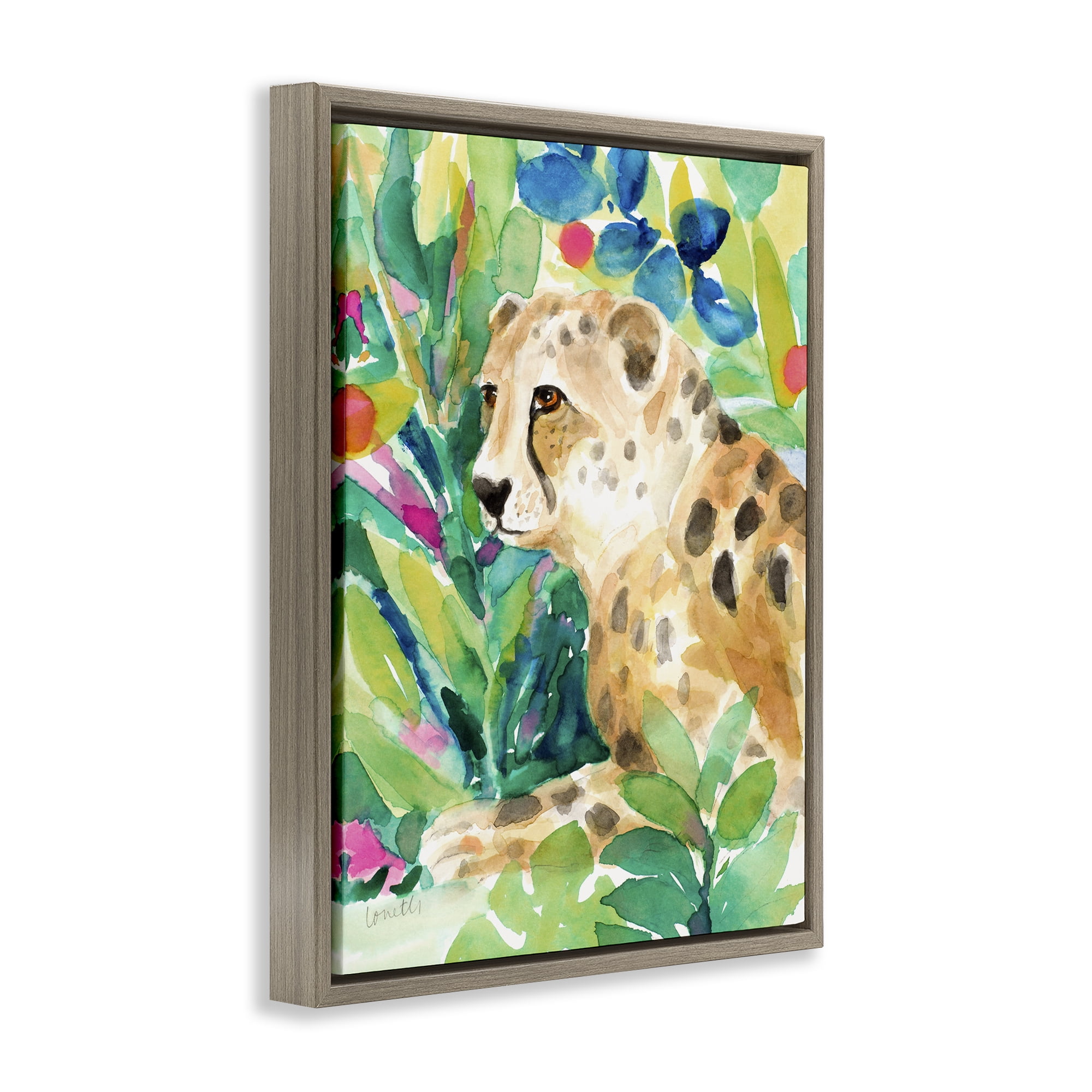 Stupell Industries Vibrant Chillin' Cheetah Brown Framed Floater Canvas Wall Art, design by Lanie Loreth