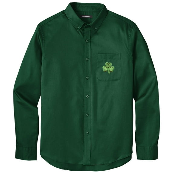 Men's IRISH SHAMROCK PATCH Twill Shirt with Pocket, XL Dark Green