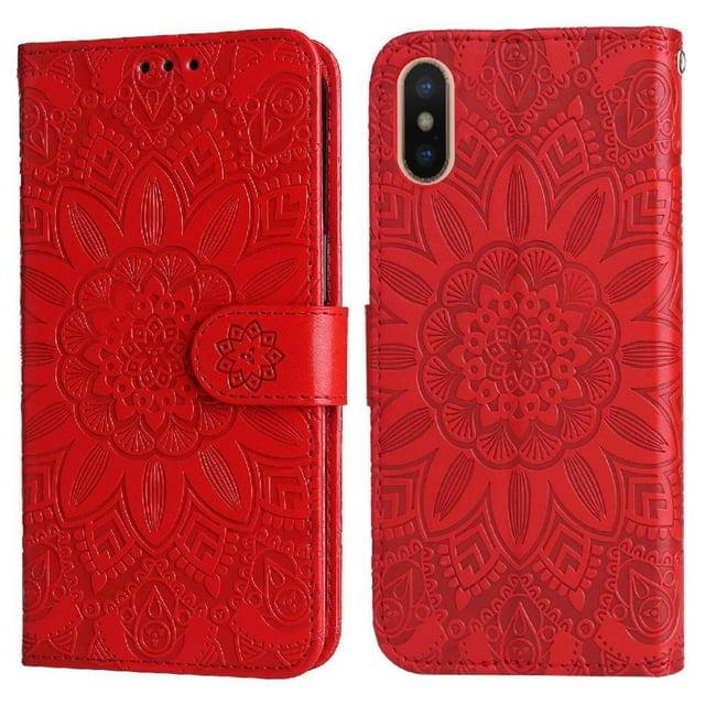 Funda tipo cartera GANGXUN para iPhone X/Xs , diseño girasol, cuero PU, soporte, cierre magnético, tarjetero