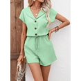 thumbnail image 2 of MORTTIC Women's 2-Piece Summer Lounge Set, Textured Short Sleeve Button-Down Shirt and Matching Shorts Outfit, M, 2 of 6