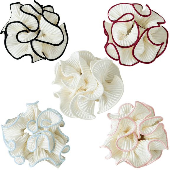 5 Pack Ruffled Pleated Fabric Scrunchies, Multi-Layer Elegant Large Hair Ties for Low Ponytail, Bun & Daily Women Hairstyle Decor