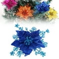 thumbnail image 2 of Silver Poinsettia Artificial Flowers with Glitter – Christmas Tree Ornaments & Wedding Party Decorations – Clip-On Silk Glitter Poinsettia for Xmas Tree, Blue, Indoor/Outdoor Decor, 2 of 8