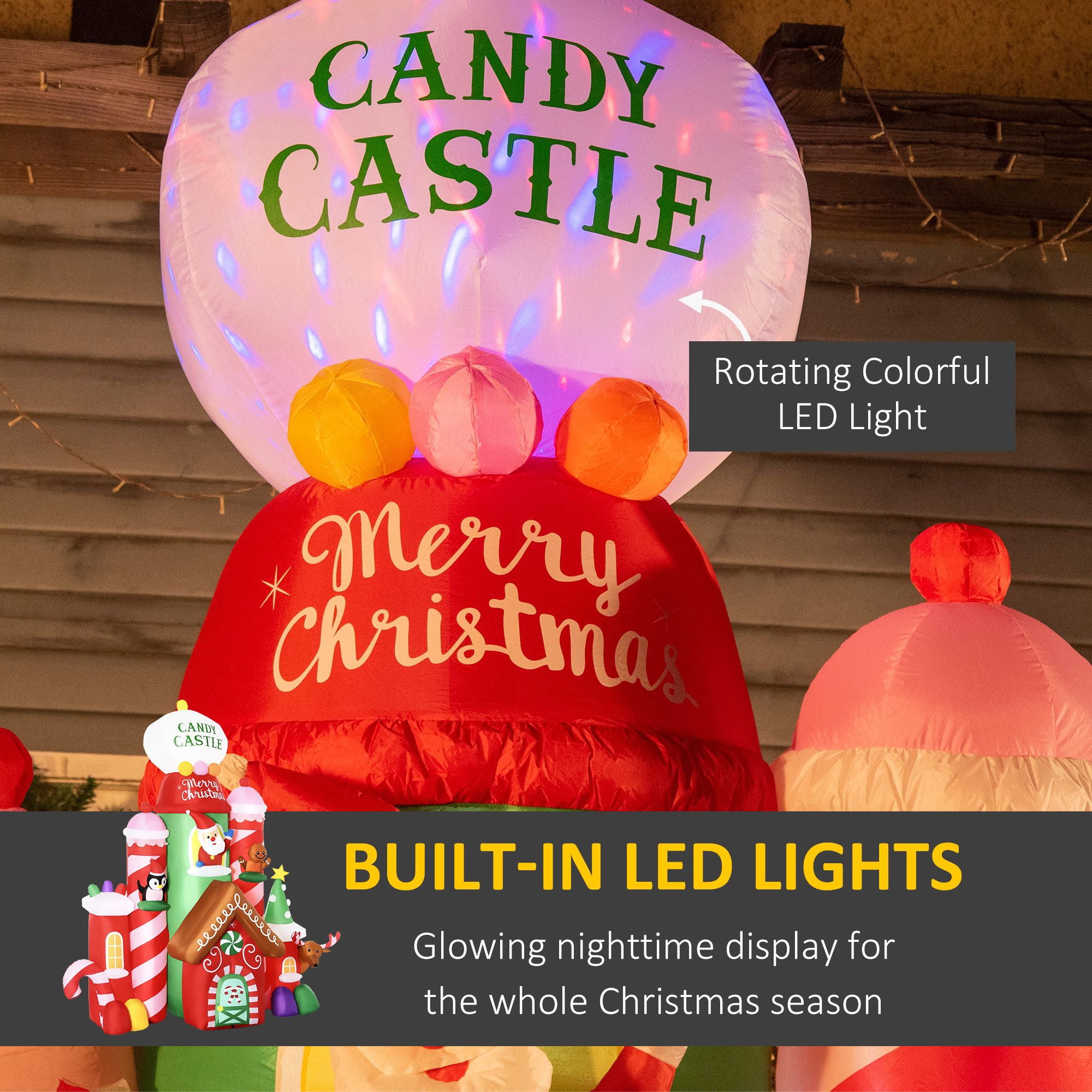 Christmas Inflatable Candy Castle Outdoor Decoration with LED Lights, 10 ft Blow-Up Yard Decor for Garden, Lawn, and Holiday Party