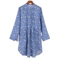 thumbnail image 2 of Women's Plus Size Loose Shirts Boho Loose Long Sleeve Button Down Floral Print Hollow Blouse Tops, Blue, Large, 2 of 5