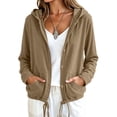 thumbnail image 4 of WIZUTIZ Women's Solid Color Corduroy Button Down Hoodie Drawstring Jacket Long Sleeve Loose Fit Casual Fall Winter Coat with Pockets, 4 of 9