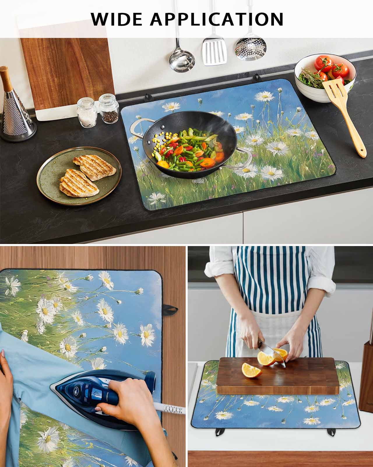 nqOlkjepod Large Induction Cooktop Protector Mat 24"x21", Spring Floral Stove Top Covers for Electric Stove, Modern Oil Painting Farmhouse Flower White Stove Burner Cover Mats, Glass Top Stove Cover