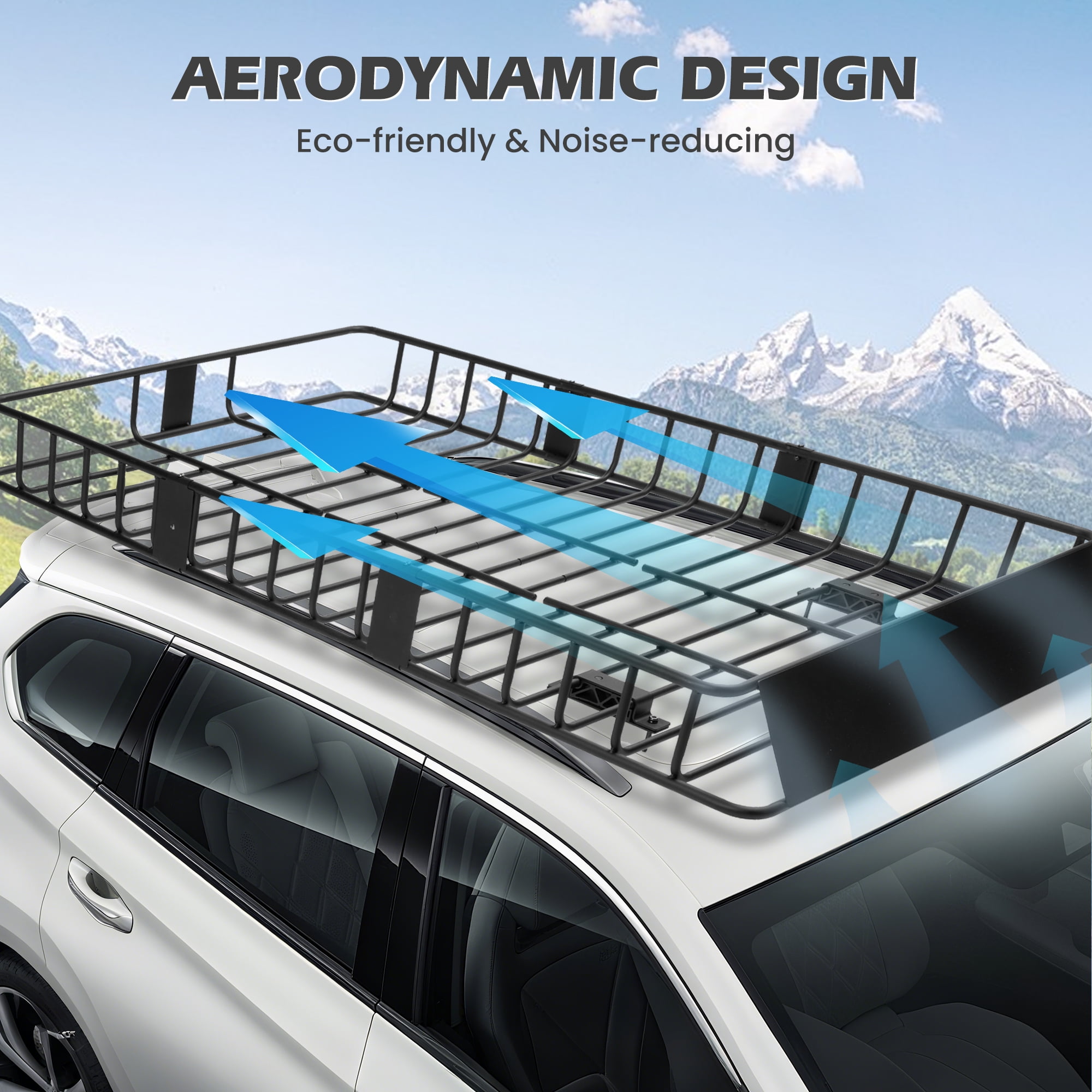 Naipo Roof Rack Cargo Basket,250 lb,64"x39"x6"Roof Luggage Holder Rack with Extension 4 U-Bolts for SUV/MPV,Camping