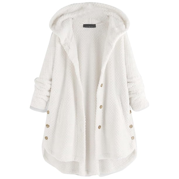 Abrigo de invierno para mujer, chaqueta de polar de peluche larga y cálida de gran tamaño, suéter elegante e informal de polar Sherpa con botones y capucha, chaqueta de transición térmica