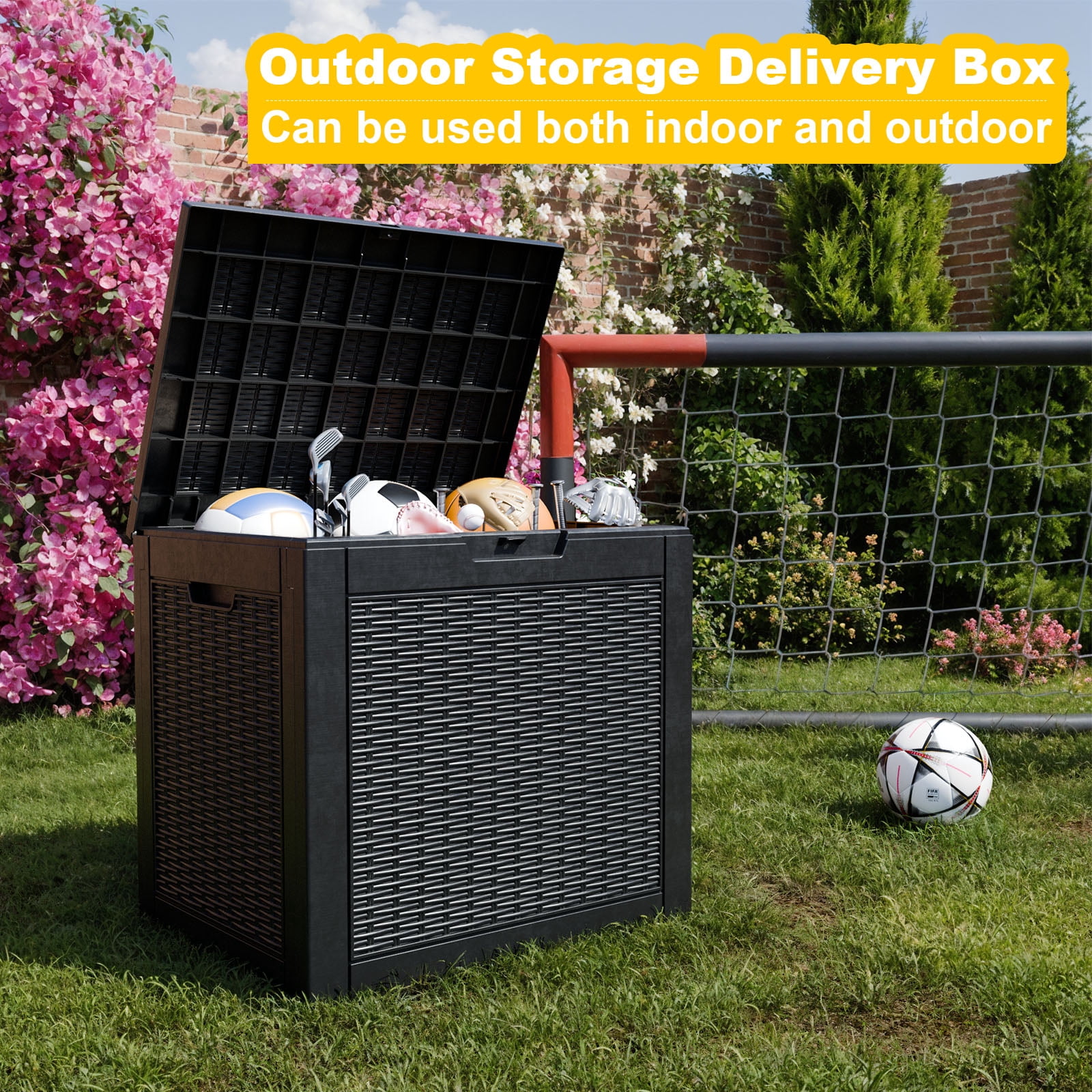 EASY UP 30 Gallon Resin Deck Box, Lockable Patio Outdoor Storage Box for Furniture, Garden Tools and Tools Storage, Waterproof Outside Storage Boxes