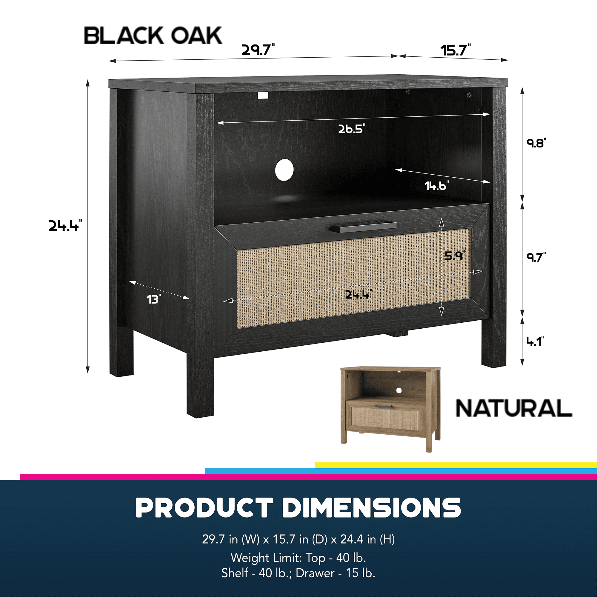 メーカー 一覧 Natural Nightstand, 1-Drawer Shay Novogratz with Rattan Faux ニット/セーター