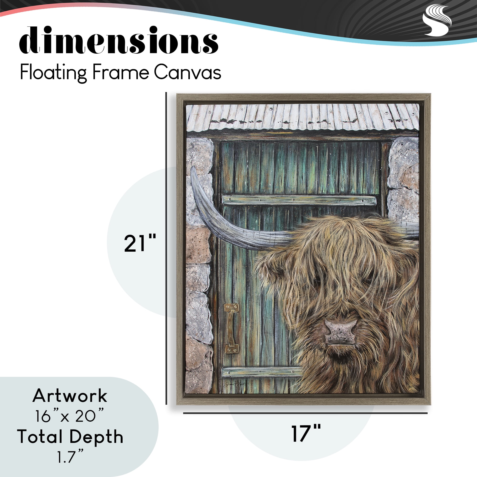 Highland Cow by Barn Door Brown Framed Floater Canvas Wall Art, design by Jean Plout