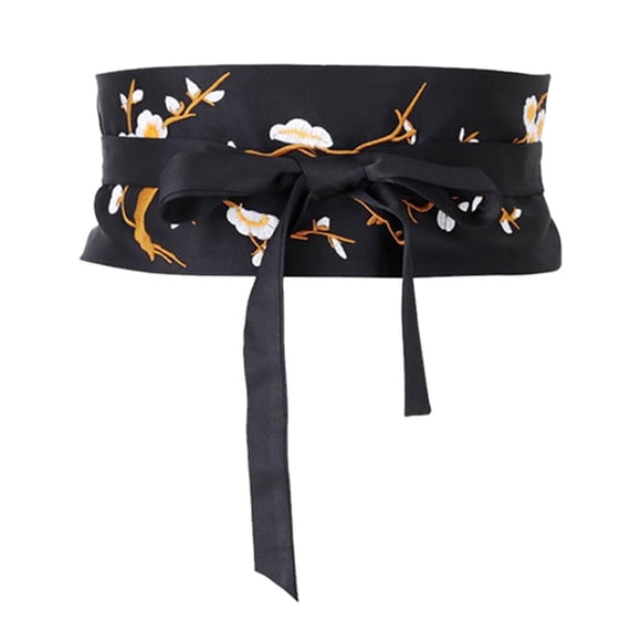 Cinturón Obi satinada para mujer Kimono japonés bathrobe cinturo floral , Negro 235cm BLESIY Cintura ancha para mujer