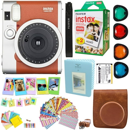 Fujifilm Instax Mini 90 Neo Classic Instant Film Camera (Brown) + Fuji Instax Film Twin Pack (20PK) + Accessories Kit / Bundle + Fitted Case + 4 Filter Lens + Frames + Photo Album + (Best Fuji Lens For Food Photography)