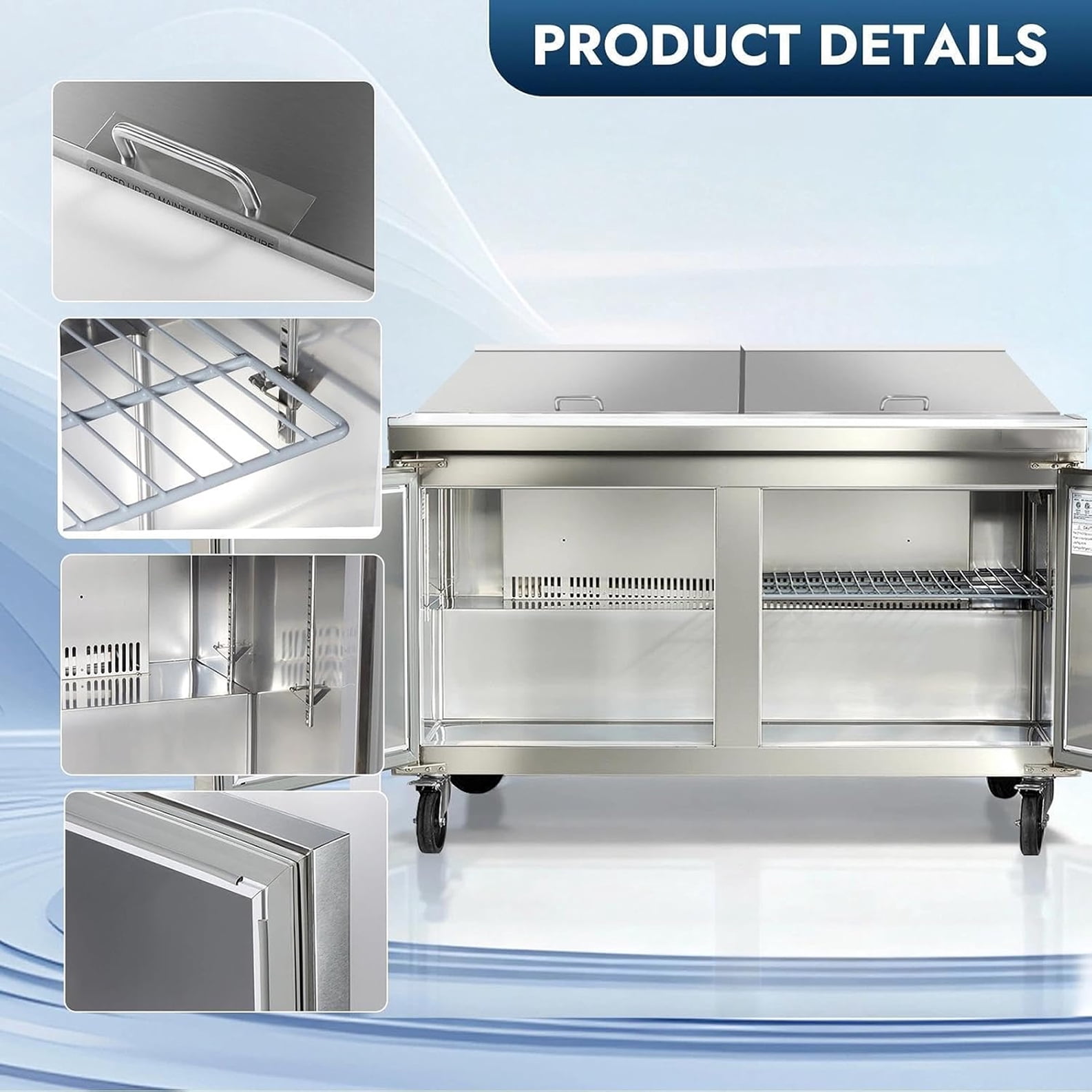 60 in. 2 Door Refrigerator Sandwich & Salad Prep Table 17 Cu.Ft. Commercial Mega Top Refrigerator, NSF
