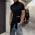 thumbnail image 4 of INCERUN Tops 2024 Camisetas de estilo americano con diseño deconstructivo y hebilla de metal para hombre, camisetas de moda para hombre, camisetas de manga corta sólidas S-5XL, 4 of 5