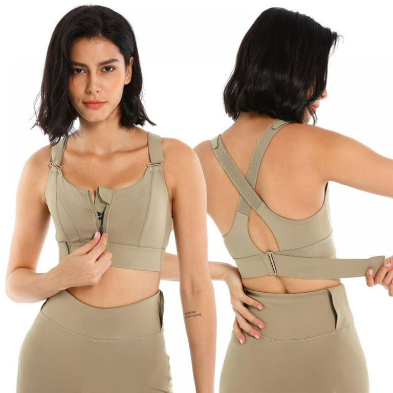 Women's Shockproof Sports Bra Front Zipper Plus Size Running Yoga Fitness  Bra High Strength Beauty Back Wirefree Workout Bralettes 